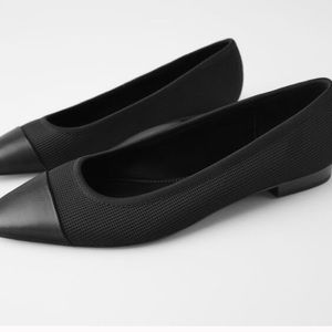 ZARA Mesh Ballet Pointed Toe Flats In Black